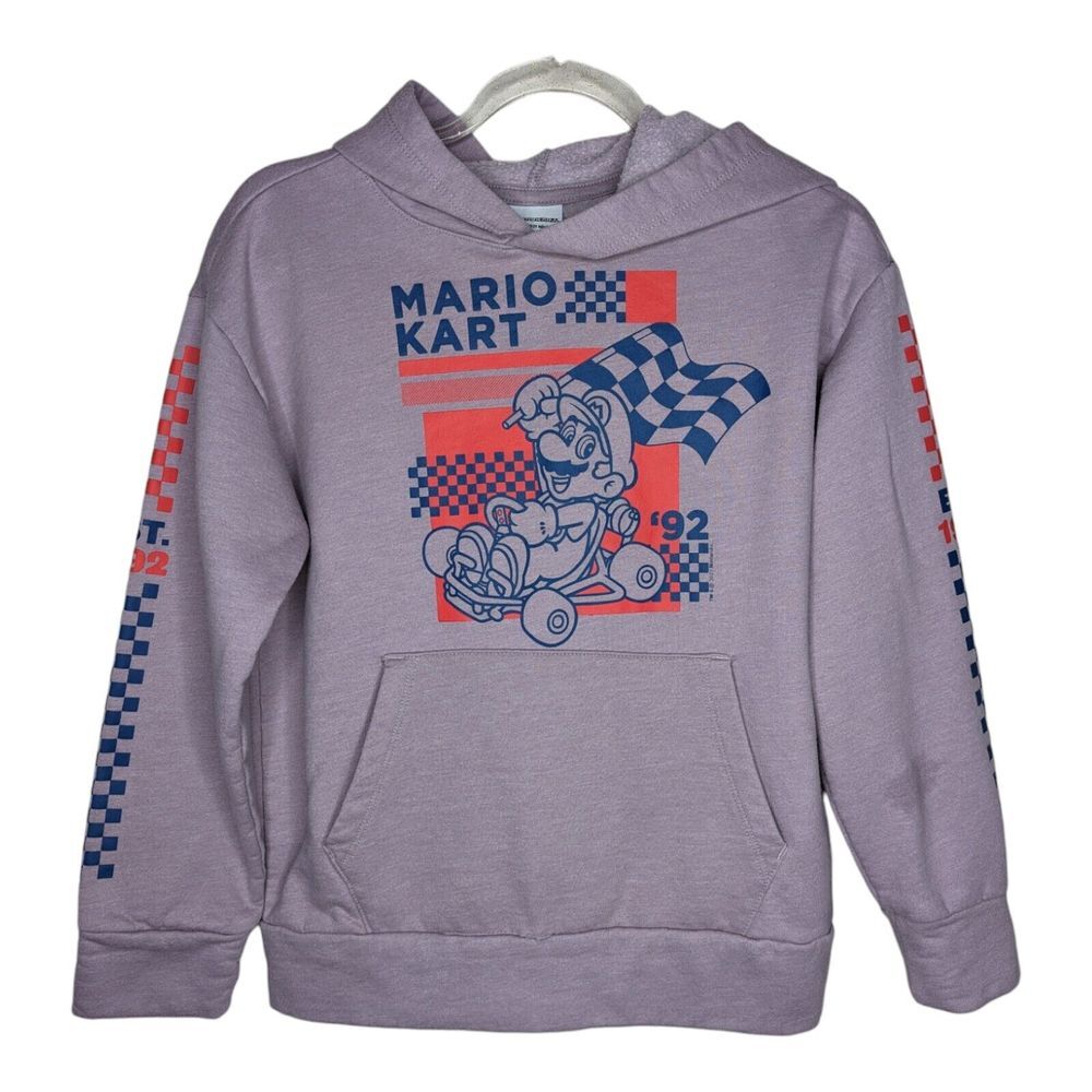 Nintendo Mario Kart Boys Size Large‎ (10-12) Hooded Pullover Fleece Light Purple